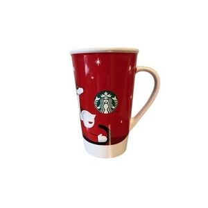 Starbucks Red & White 2011 Red Reindeer Dog Christmas Bone China Mug 16oz
